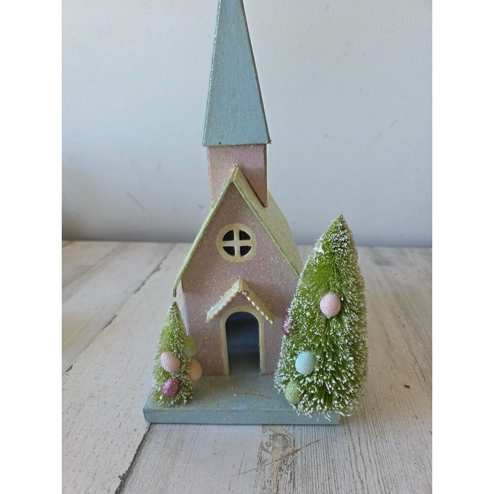Bethany lowe paper church chapel Xmas Easter decor village tree‎